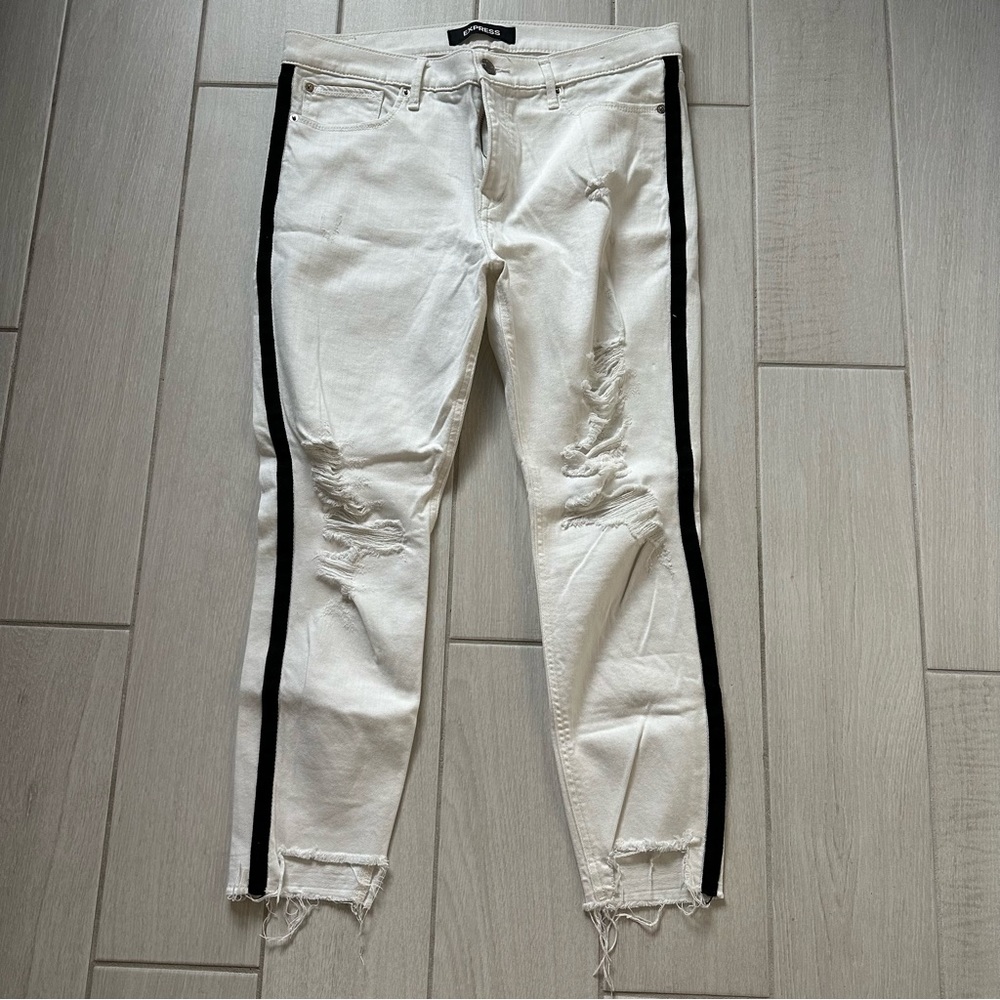 Express white tuxedo jeans. Cropped legging. Midrise. Size 12